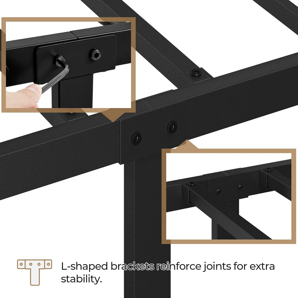 5Ft King Bed Frame Slatted Metal Bed with Crown-Inspired Design Headboard/Spacious Under-Bed Storage Black King Bed