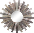 Large round 31.3" Wooden Sunburst Hanging Wall Mirror with Attached Hanging Bracket