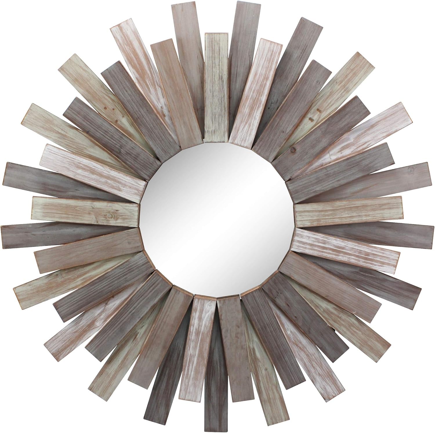 Large round 31.3" Wooden Sunburst Hanging Wall Mirror with Attached Hanging Bracket