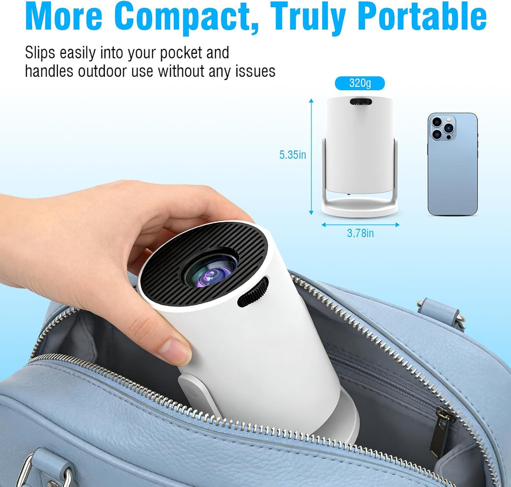 Ultimate 4K Mini Projector with 360° Rotation, Portable Smart Projector for Bedroom & Home Cinema, Wifi6, Bluetooth, Built-In Apps, Short Throw Projector & USB-C Power Bank Compatible