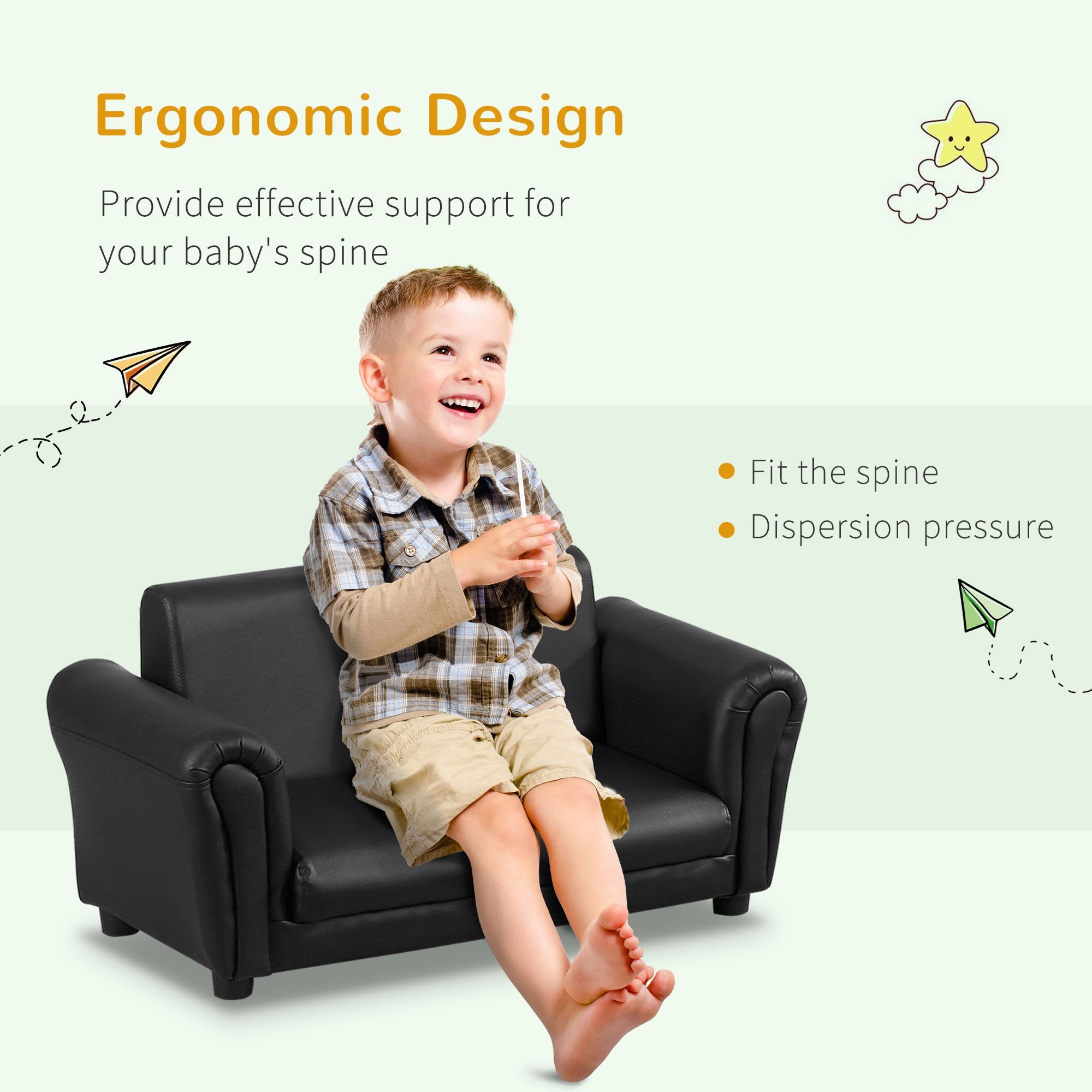 Kids Sofa Set, 2 Seater Children Armchair Furniture with Footrest