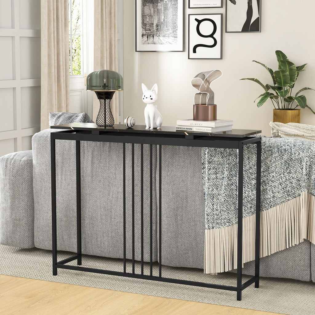 120Cm Console Table Narrow Entryway Table with Faux Marble Tabletop