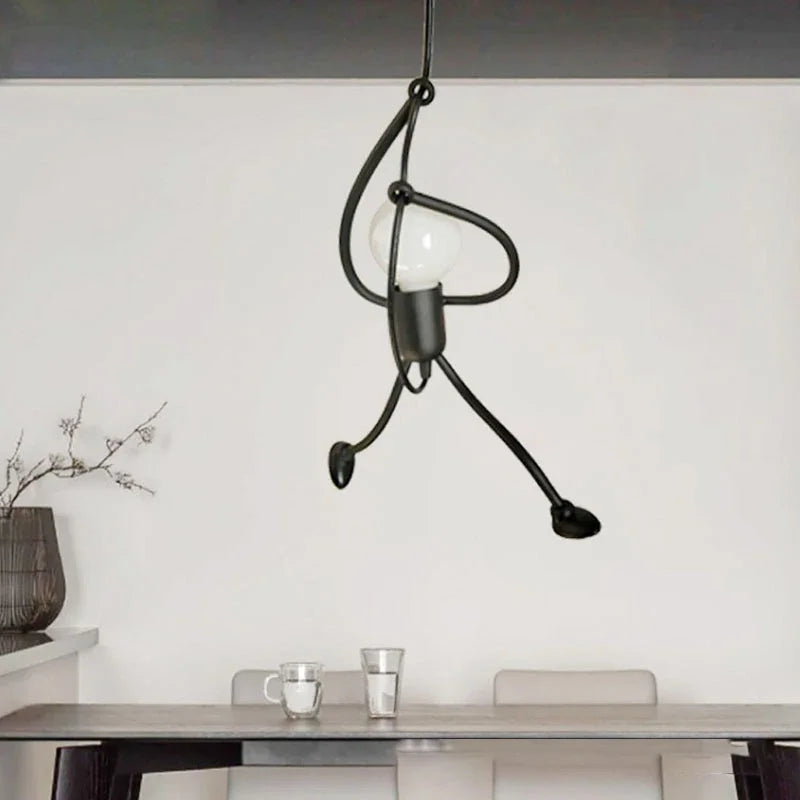 Vintage Iron Little Man Modern Arts Chandelier LED Ceiling Lamp Home Living Room Children Bedroom Decor Black E27 Pendant Lights