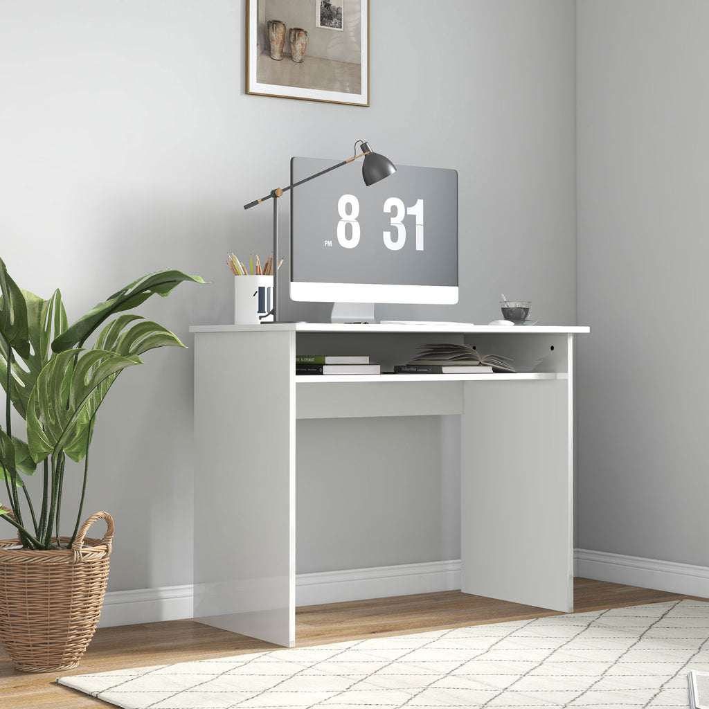 Writing Desk Laptop Table Workstation with Shelf Home Office Black Wood Grain