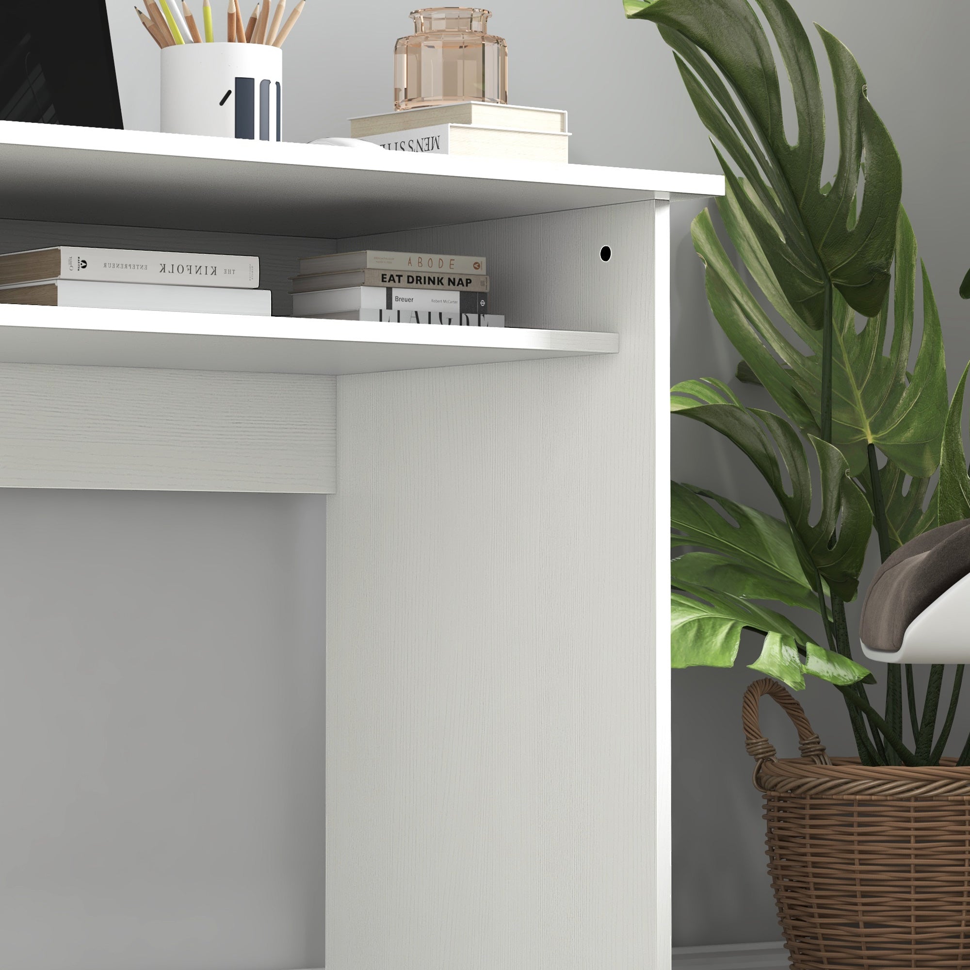 Writing Desk Laptop Table Workstation with Shelf Home Office Black Wood Grain