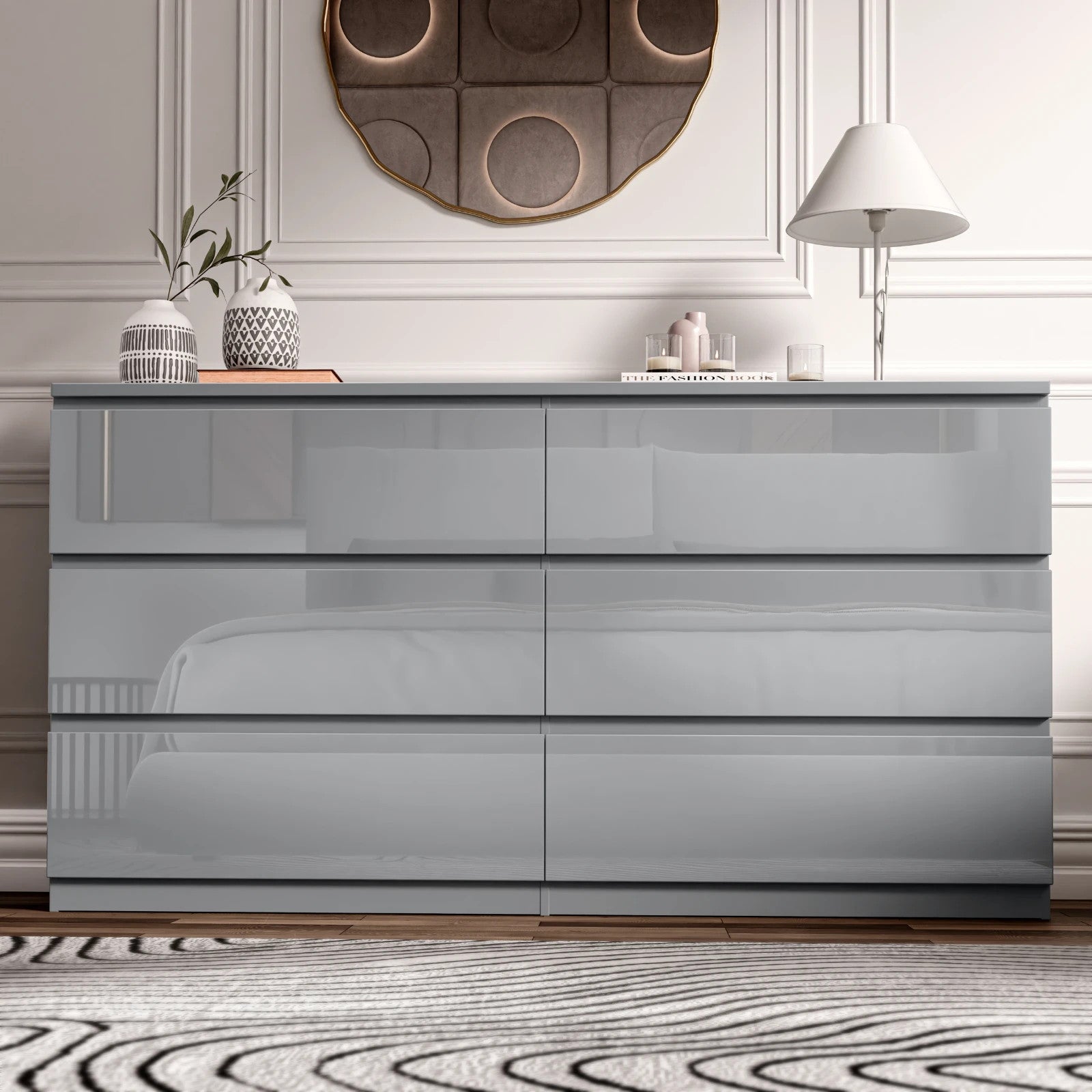 High Gloss Chest of Drawers Bedside Cabinet Tall Wide Storage Bedroom Furniture