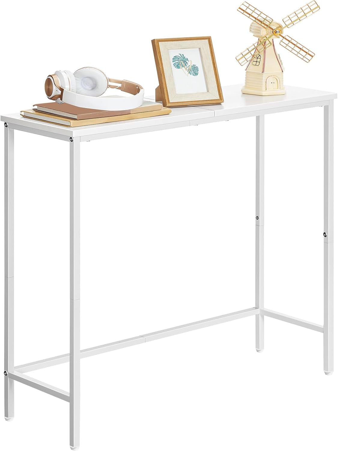 Console Table, Slim Console Table for Hallway, Metal Frame, Compact Display Table, Sofa Table for Small Spaces, Entryway, Living Room, Sturdy, Metal Frame, White EWW75XG01