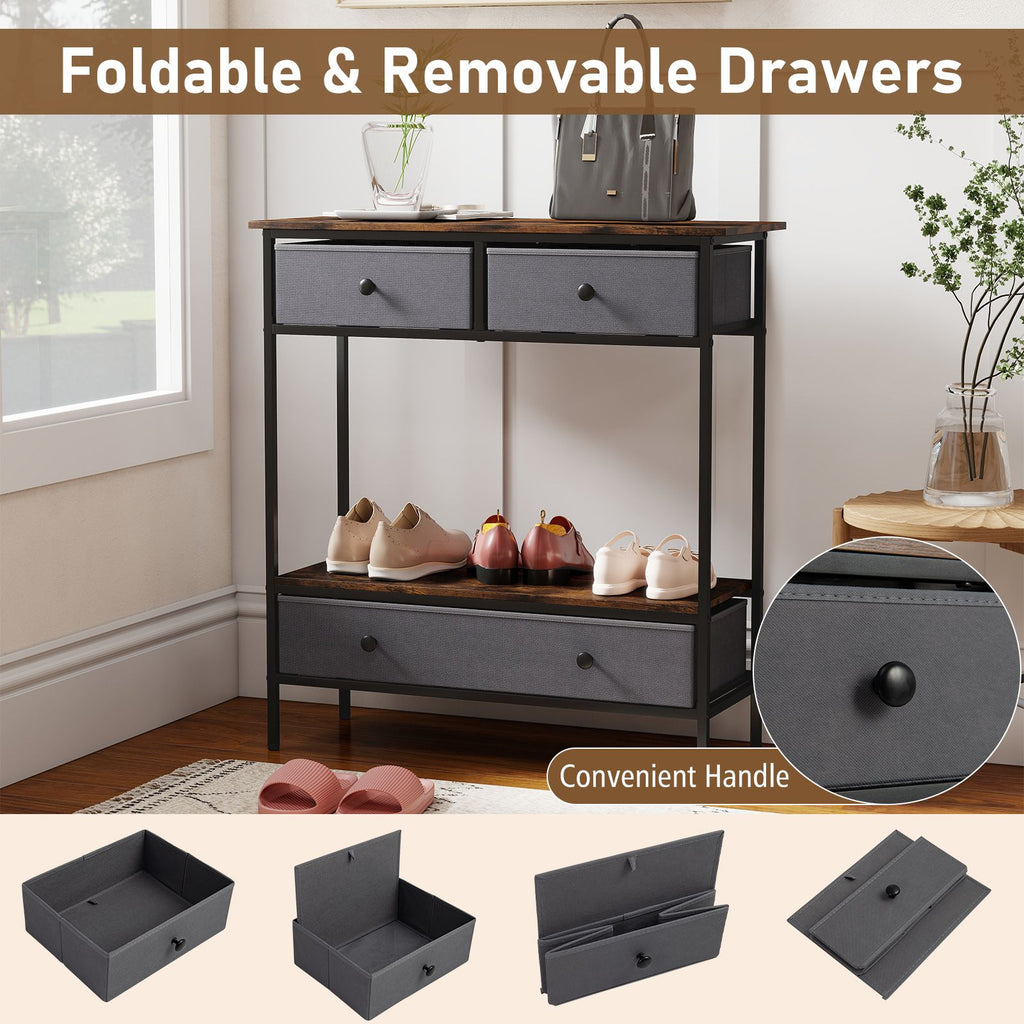 Console Table Industrial Entryway Table with 3 Fabric Drawers