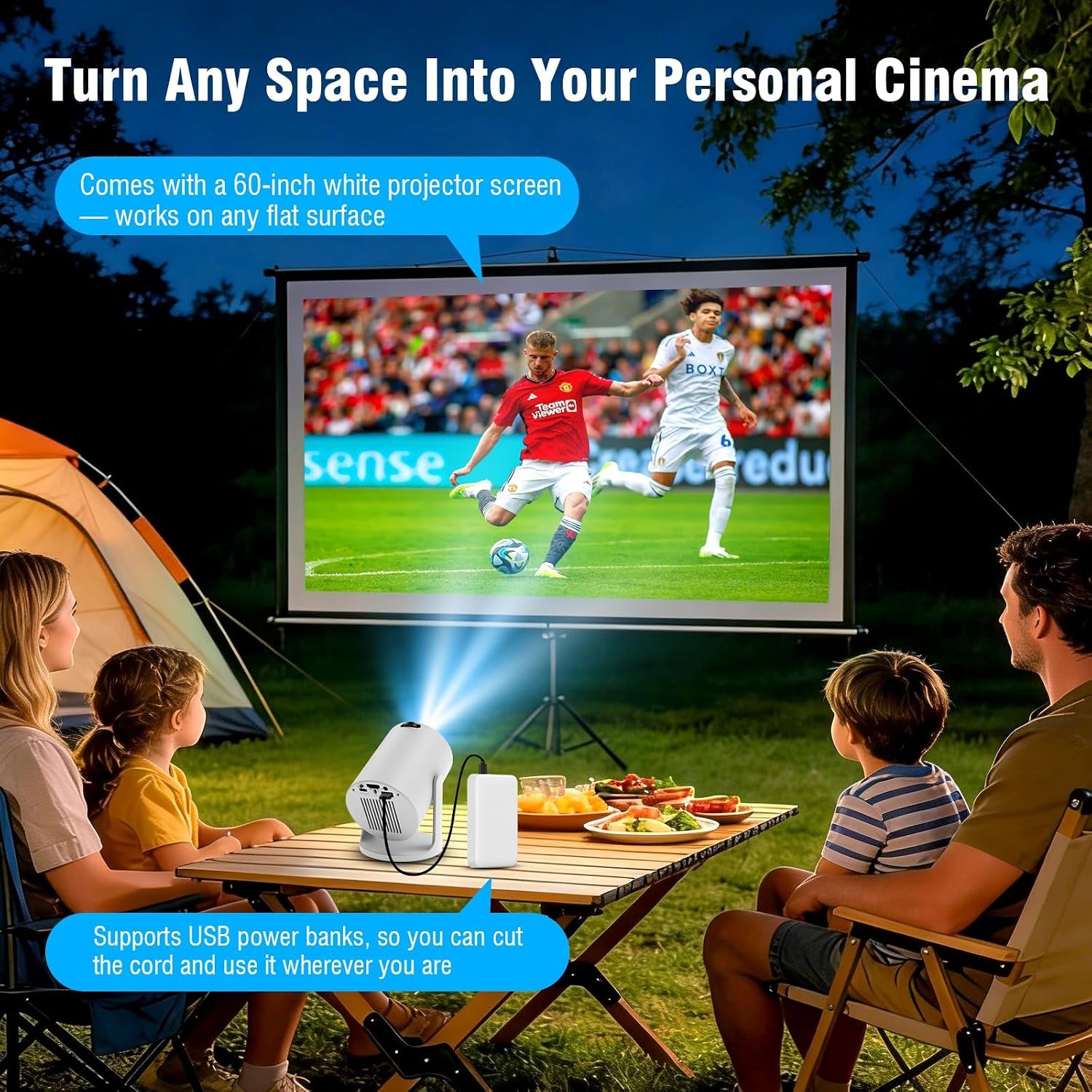 Ultimate 4K Mini Projector with 360° Rotation, Portable Smart Projector for Bedroom & Home Cinema, Wifi6, Bluetooth, Built-In Apps, Short Throw Projector & USB-C Power Bank Compatible