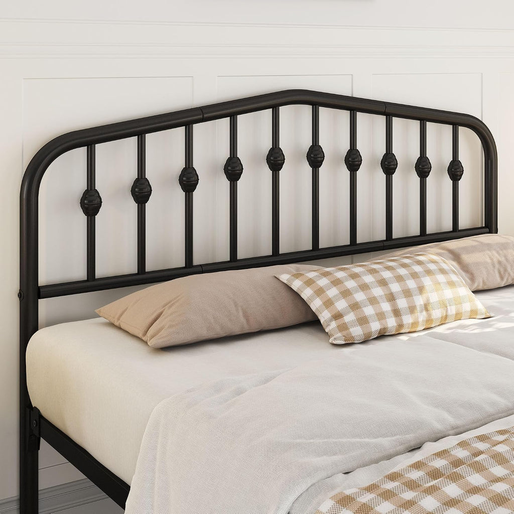 5Ft King Bed Frame Slatted Metal Bed with Crown-Inspired Design Headboard/Spacious Under-Bed Storage Black King Bed