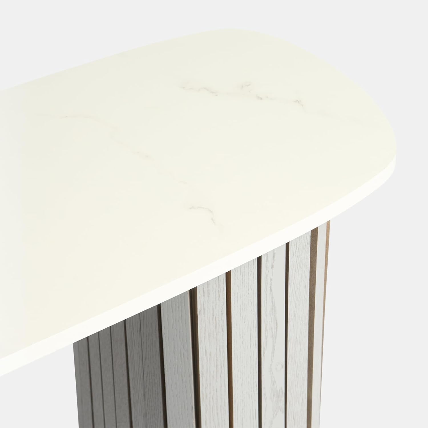 Wooden Console Hallway Table, White Marble Top Slim Console Table Grey Madison Ribbed Wood Frame Decorative Display Table for Living Room Entryway Small Spaces