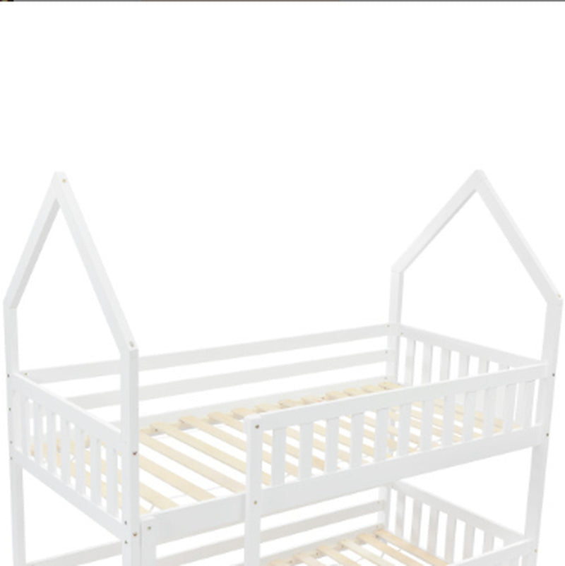 Bunk Bed, Twin Sleeper Bed with Ladder, Solid Wood Frame 3FT Single Bed, Gaming Bed, Castle-Shaped Bed 90 X 190 Cm Children'S Bed Room Furniture, Wooden Bed Frame for Kids Children White