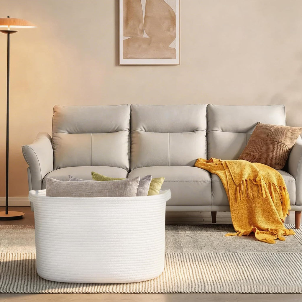 Extra Large White Storage Basket, " Rectangle, Woven Cotton Rope, Toy Bins, XXXL Organizing Baskets, Wicker Laundry