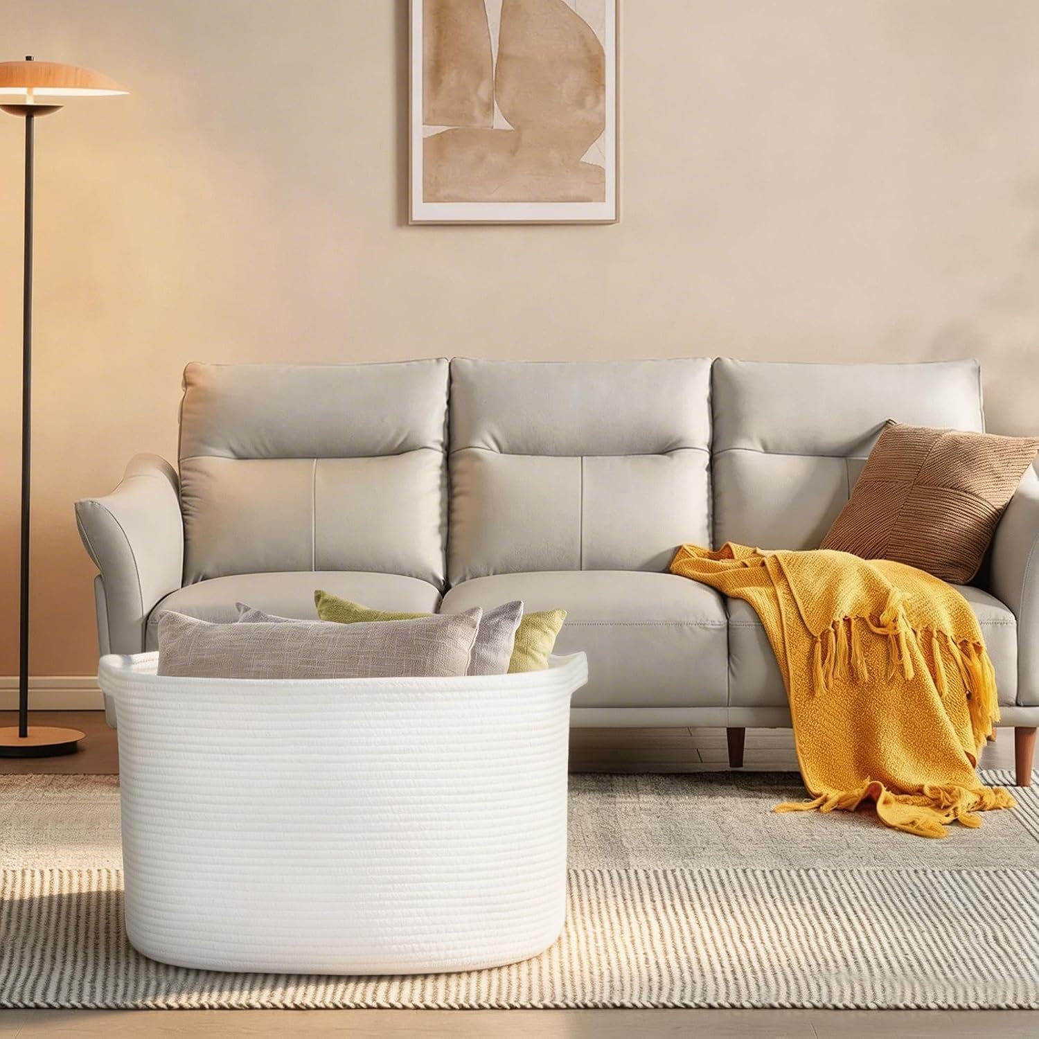 Extra Large White Storage Basket, " Rectangle, Woven Cotton Rope, Toy Bins, XXXL Organizing Baskets, Wicker Laundry