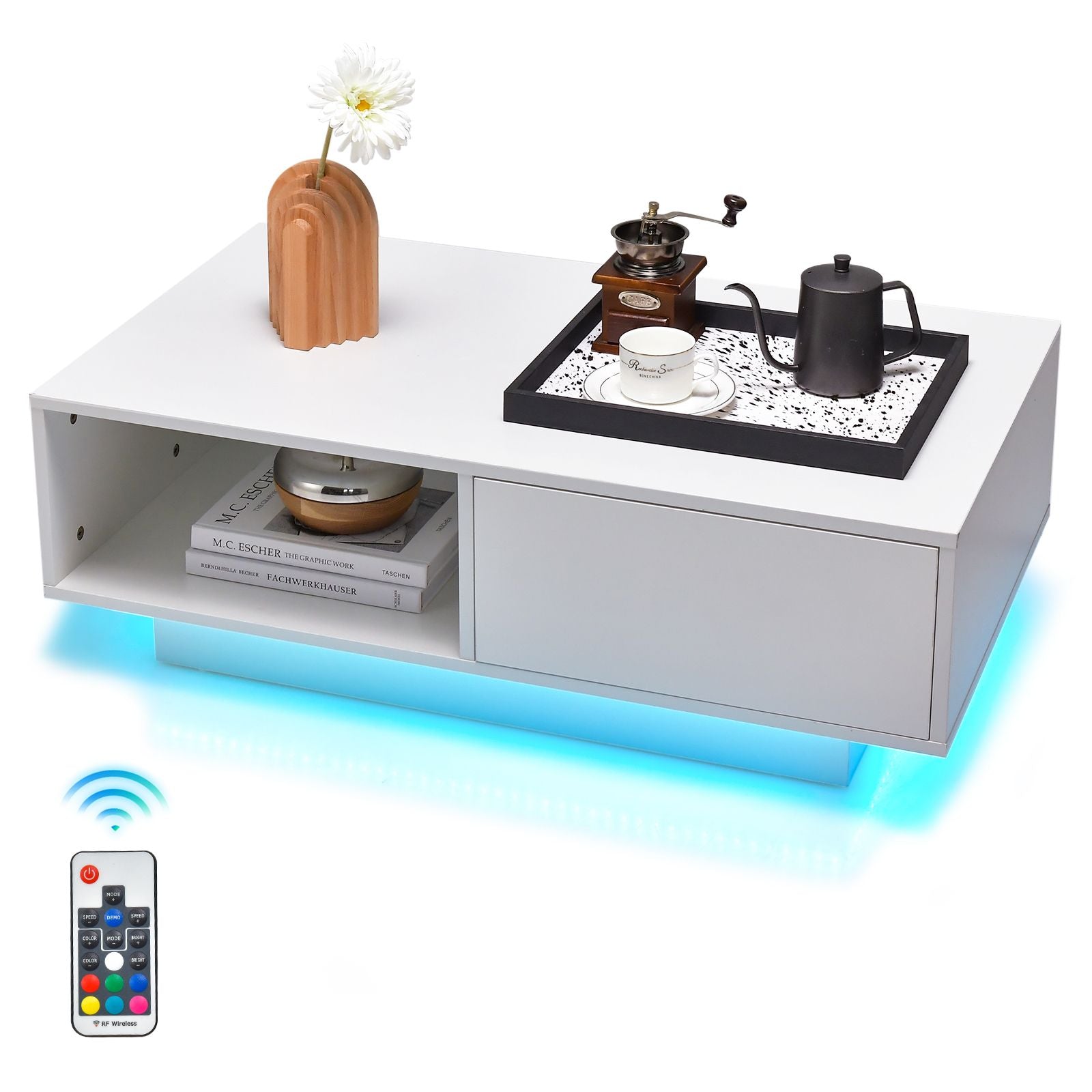 LED Coffee Table with 20 RGB Light Colors and Storage Shelf