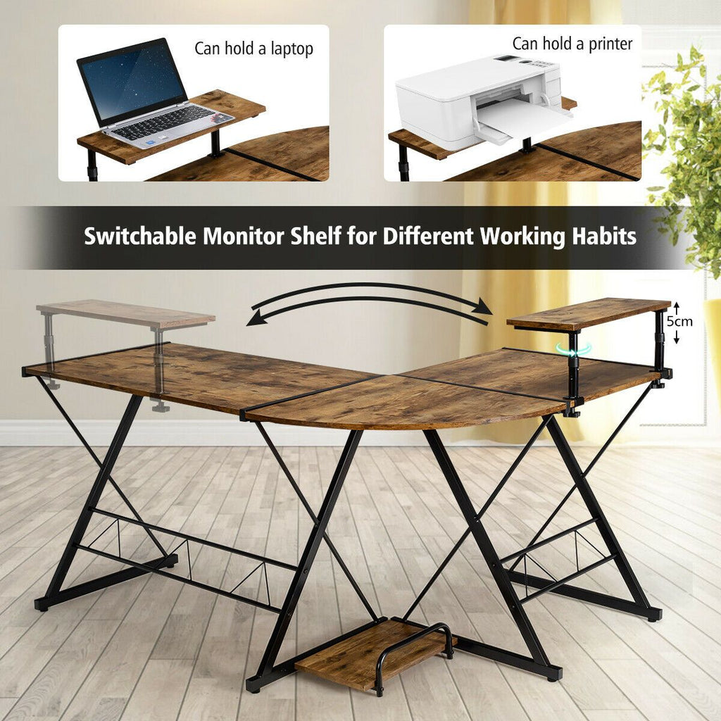 L-Shaped Corner Computer Desk with Monitor Stand and Host Tray
