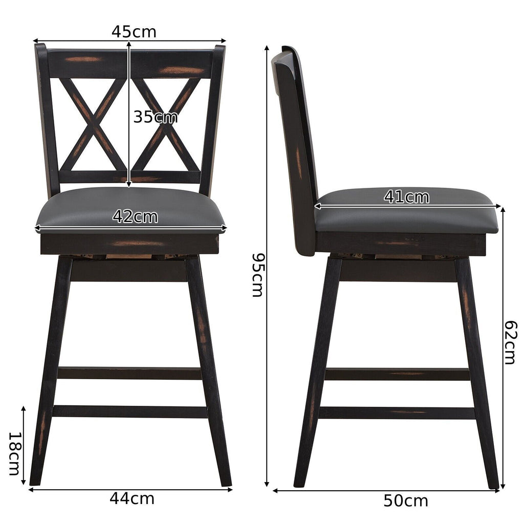 Set of 2 Counter Height Bar Stool with Ergonomic Backrest