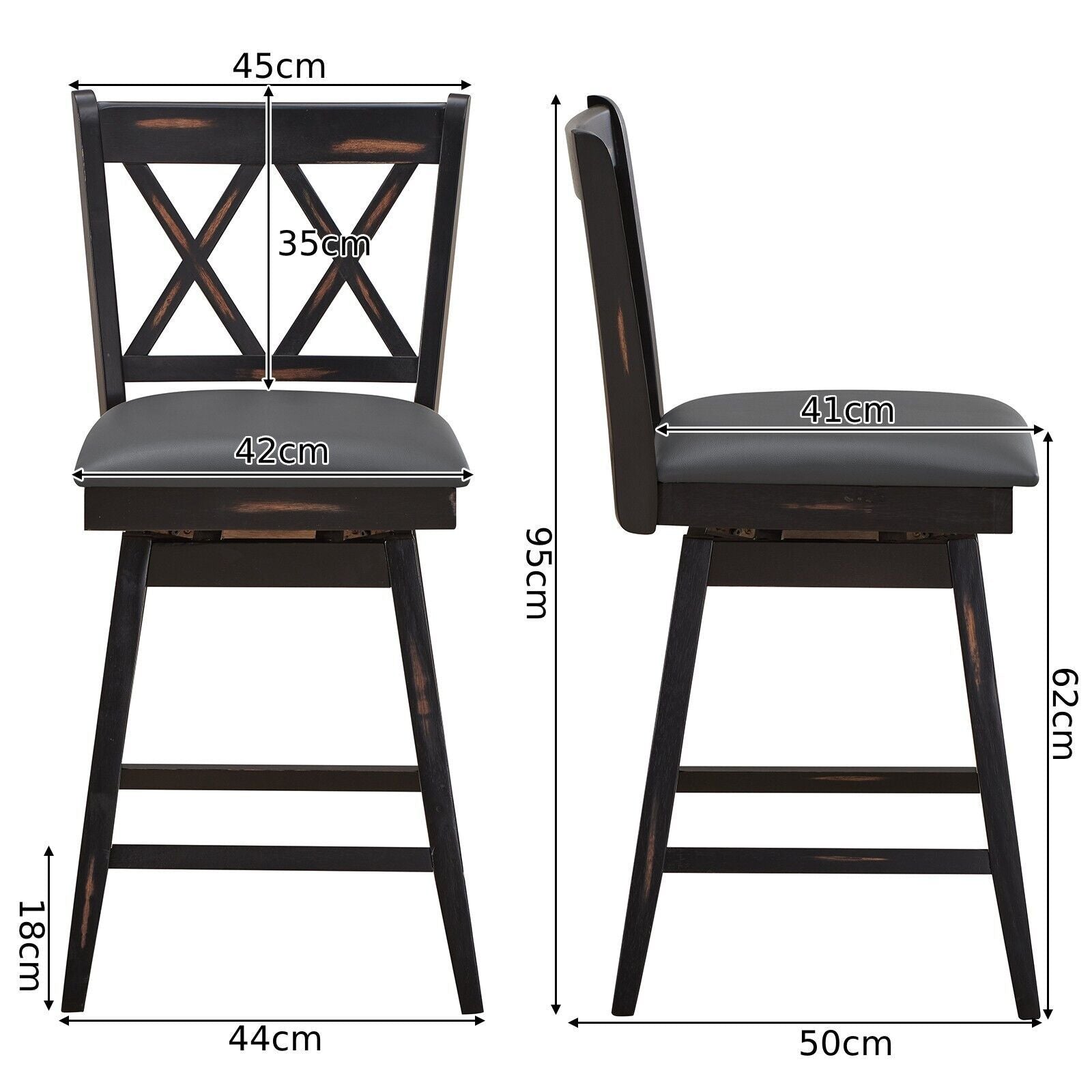 Set of 2 Counter Height Bar Stool with Ergonomic Backrest