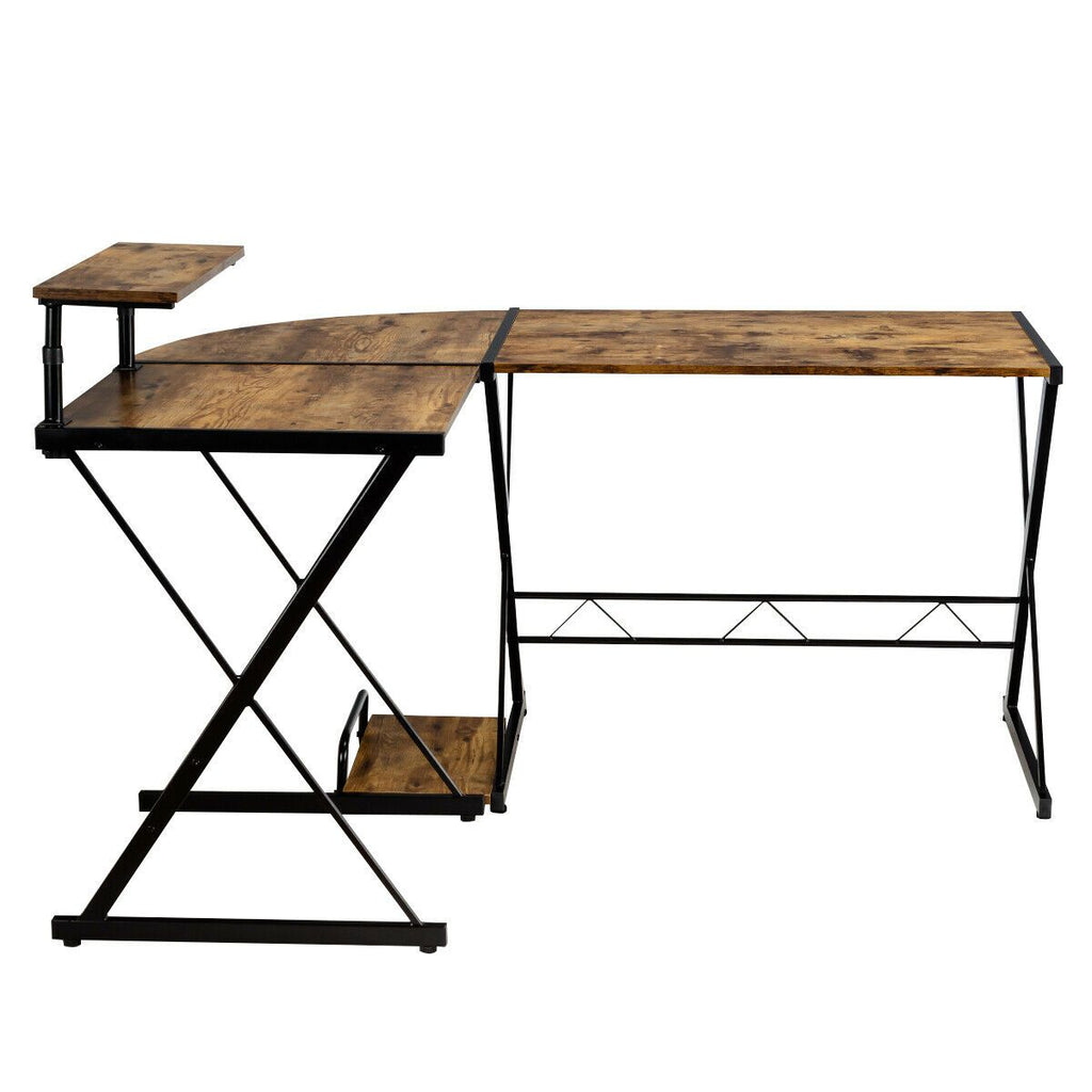 L-Shaped Corner Computer Desk with Monitor Stand and Host Tray