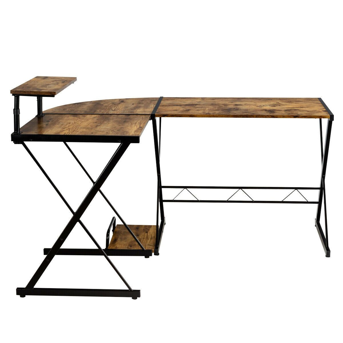 L-Shaped Corner Computer Desk with Monitor Stand and Host Tray