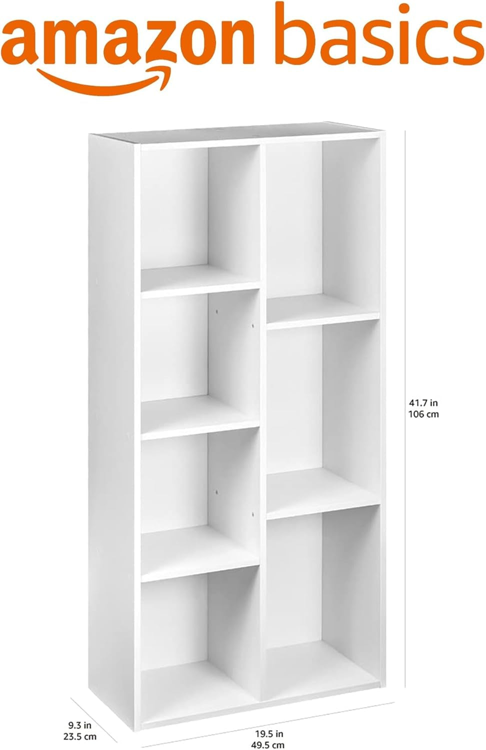 Bookcase with 7 Compartments, Office Shelf, Bookshelf, Living Room, Bedroom, Cube, White 50 X 24 X 106 Cm | Living Room