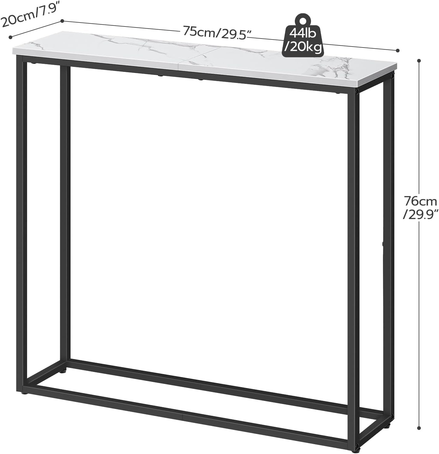 Console Table, Narrow Console Table for Hallway Slim, Hallway Table, Small Sofa Table for Small Spaces, Living Room, Entrance, Bedroom, Metal Frame, Marble, Black EBM76XG01