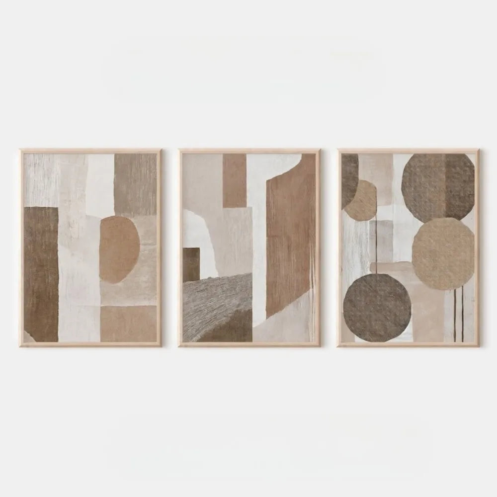3Pcs Frameless Neutral Abstract Wall Art Prints, Brown and Beige Wall Art, Abstract Wall Art, Bohemian Modern Wall Decoration