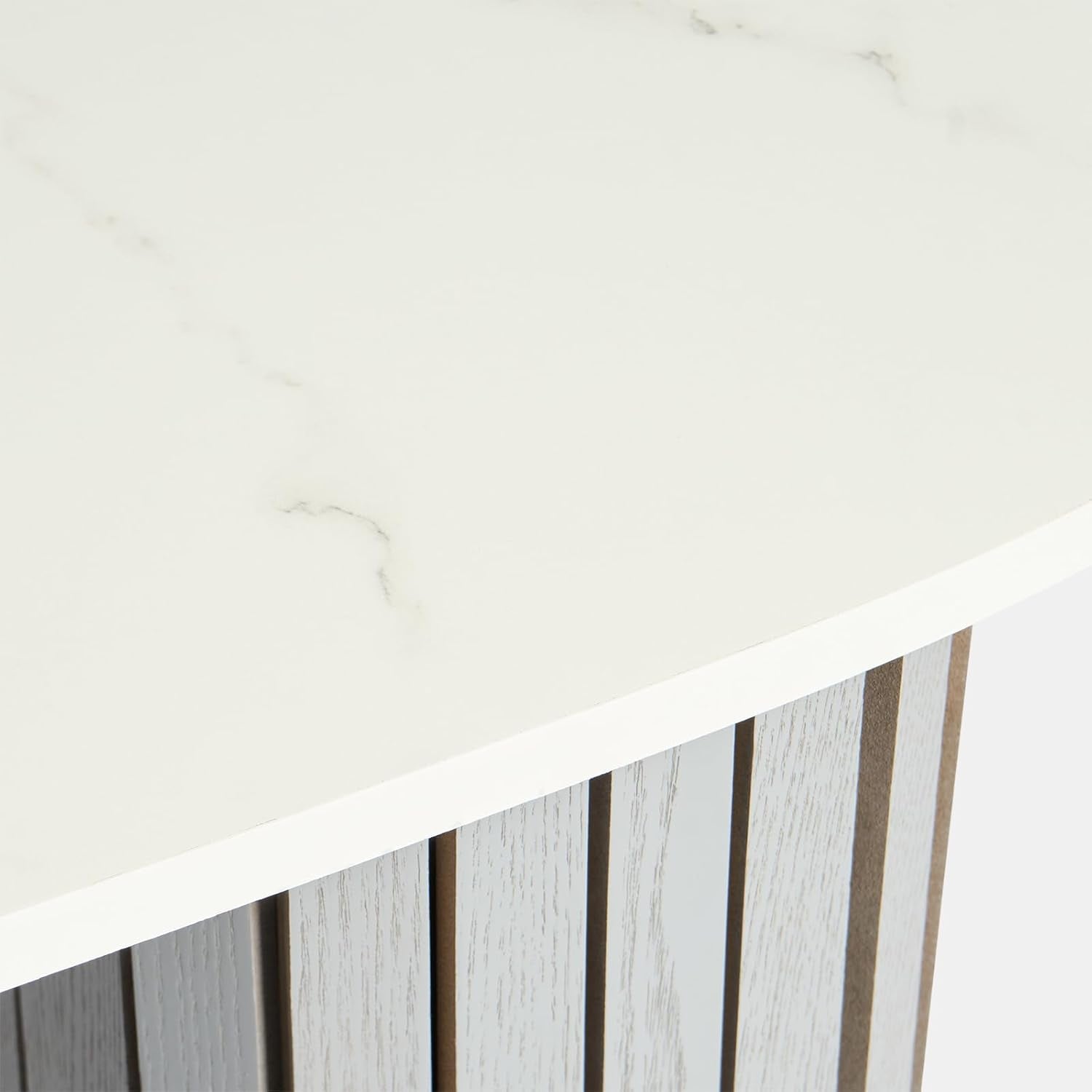 Wooden Console Hallway Table, White Marble Top Slim Console Table Grey Madison Ribbed Wood Frame Decorative Display Table for Living Room Entryway Small Spaces