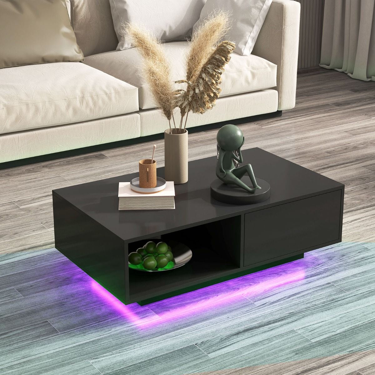 LED Coffee Table with 20 RGB Light Colors and Storage Shelf