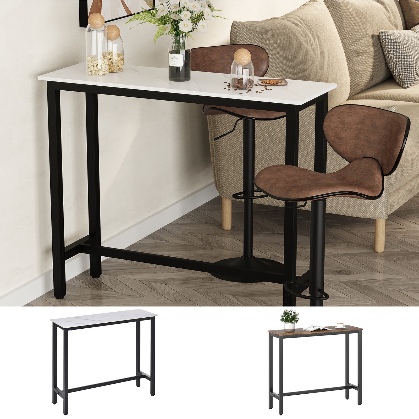 Bar Table Breakfast Dining Coffee Table W/ Adjustable Footpads
