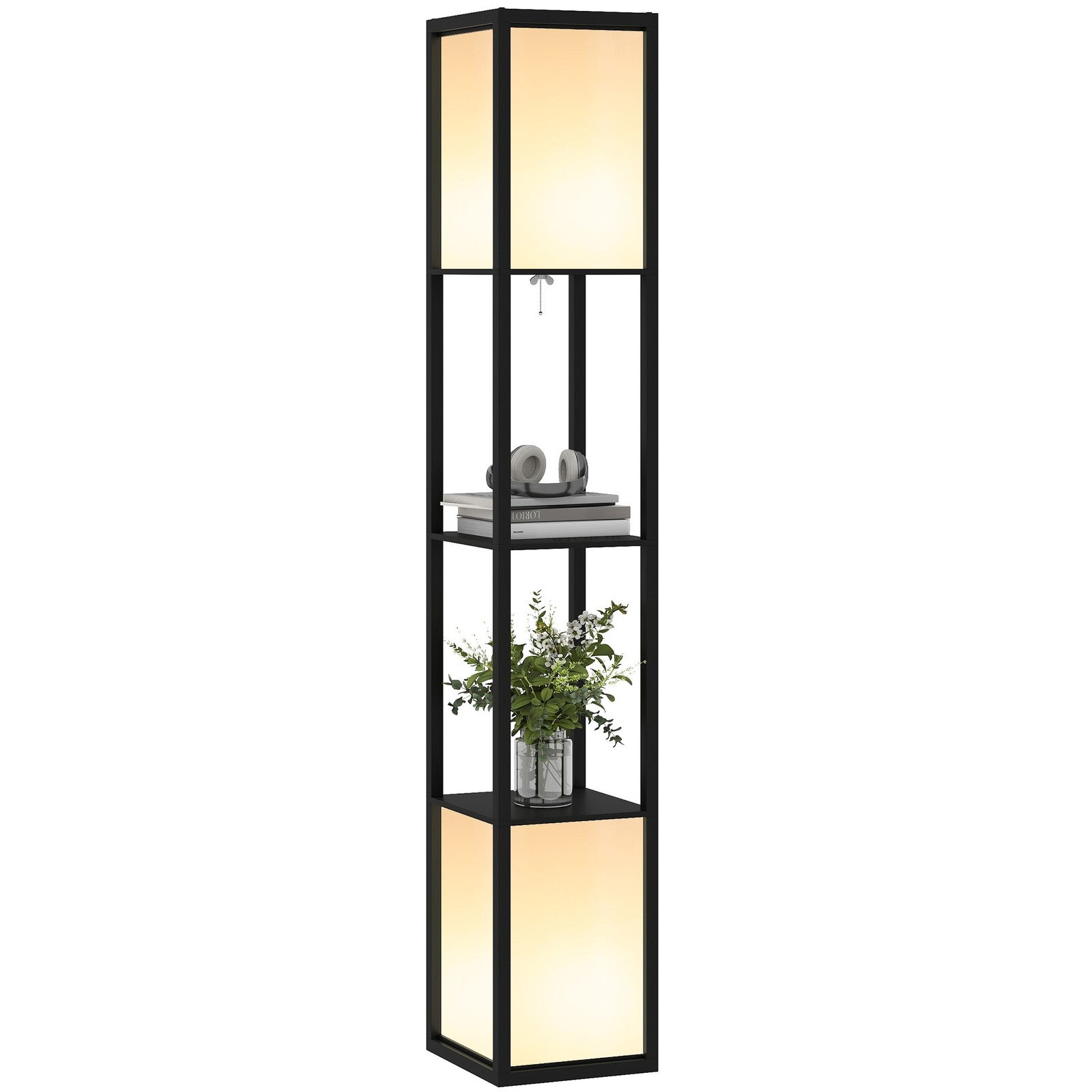 HOMCOM Shelf Floor Lamp with Dual Light, for Living Room, Bedroom, Black