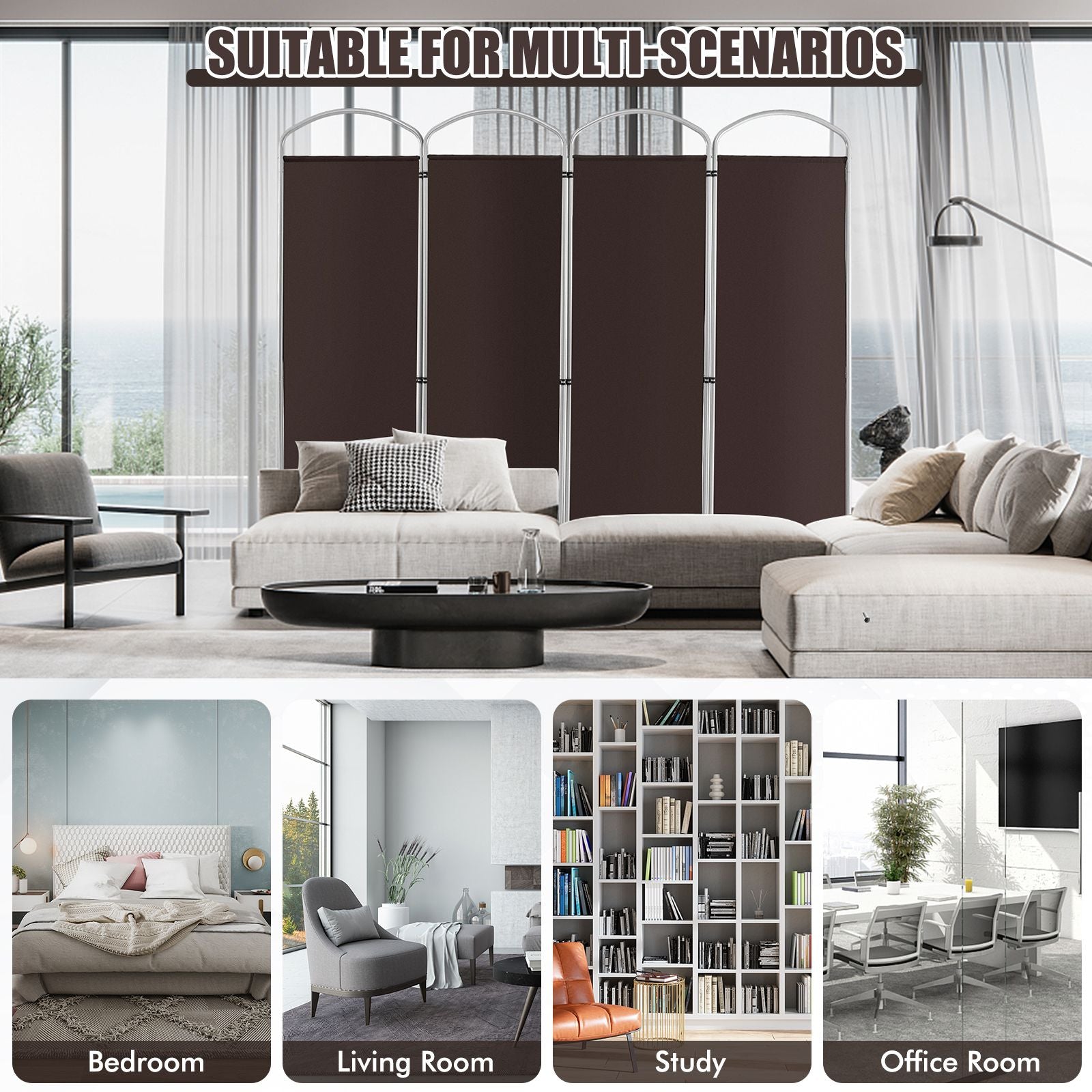 4 Panel Freestanding Folding Room Divider for Living Room Office