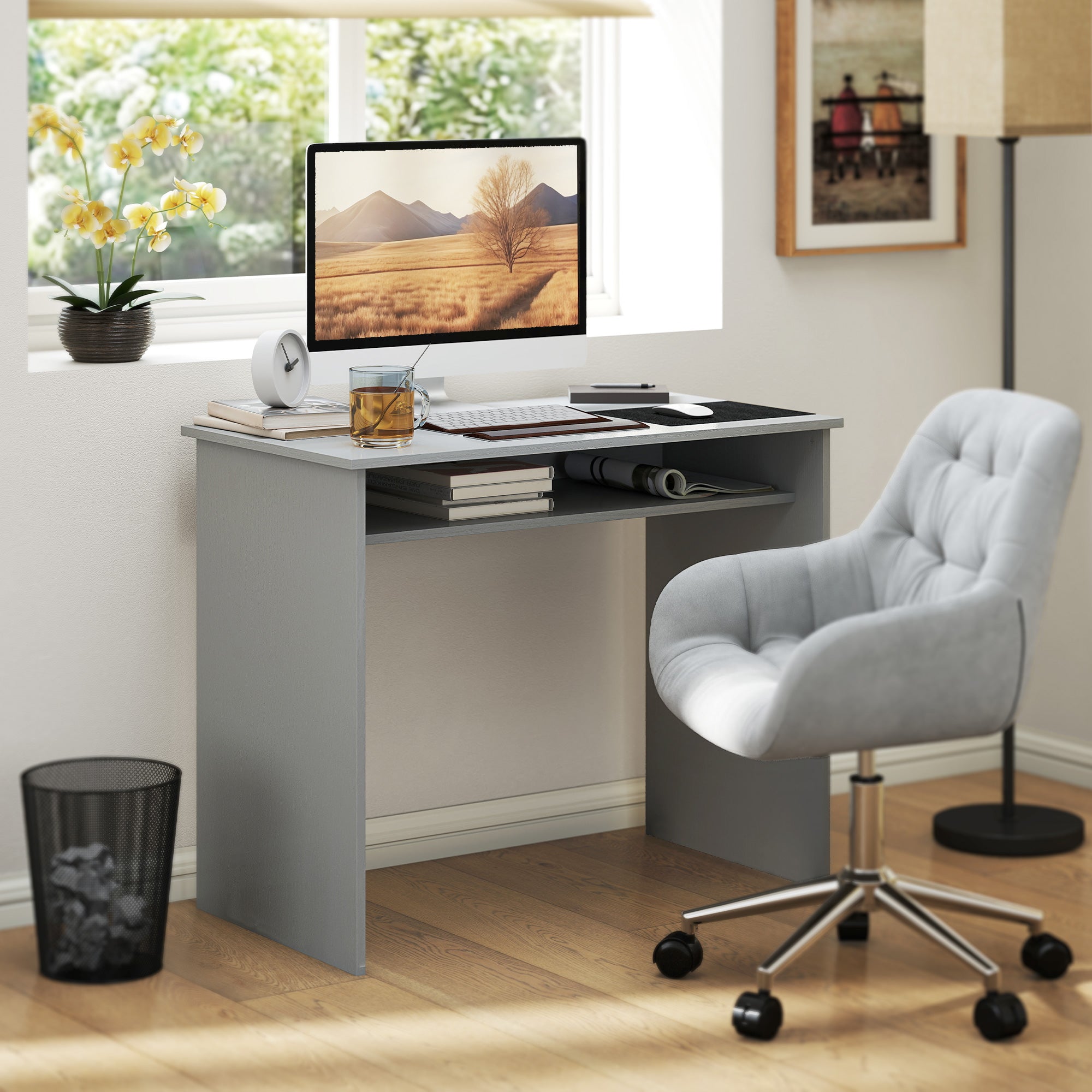 Writing Desk Laptop Table Workstation with Shelf Home Office Black Wood Grain