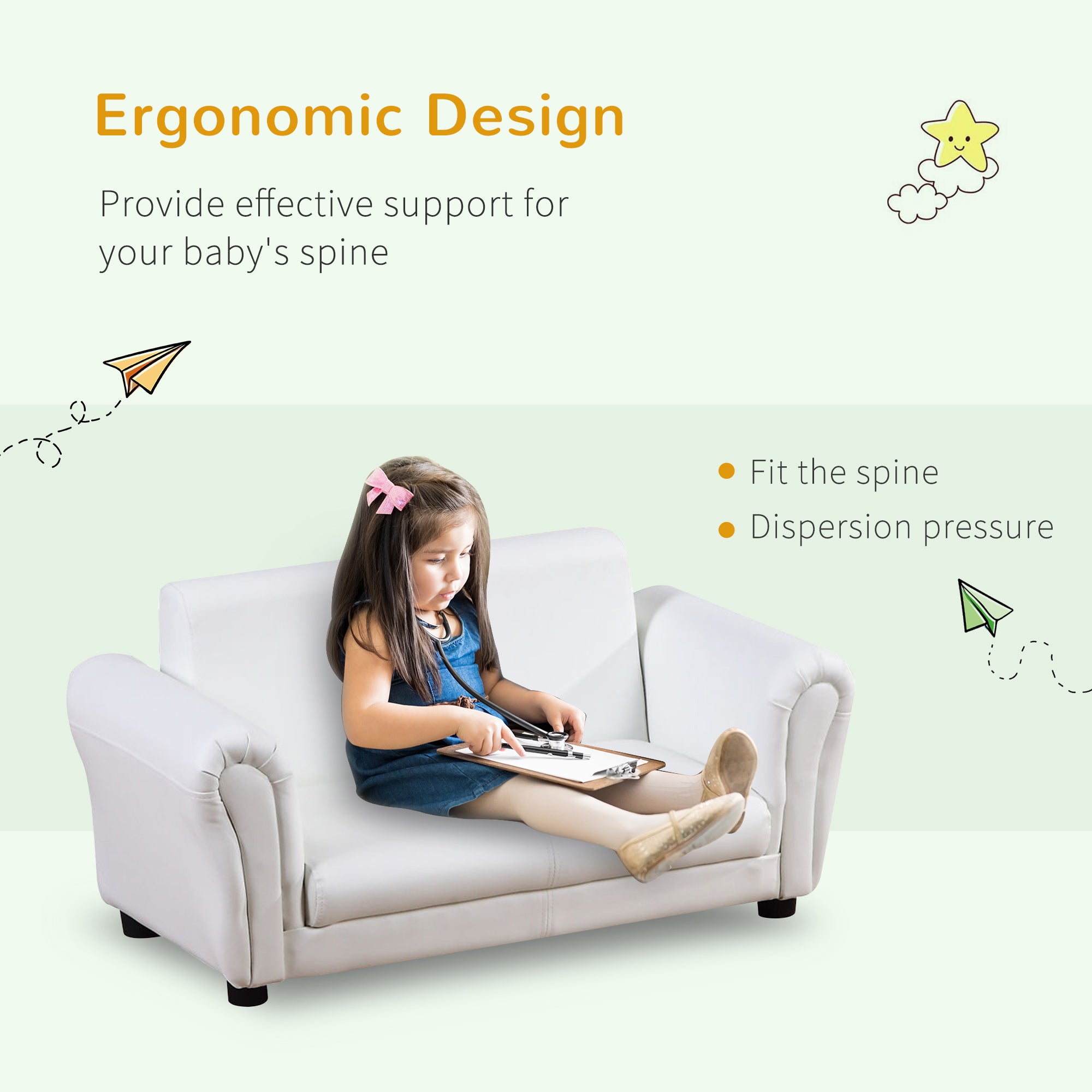 Kids Sofa Set, 2 Seater Children Armchair Furniture with Footrest