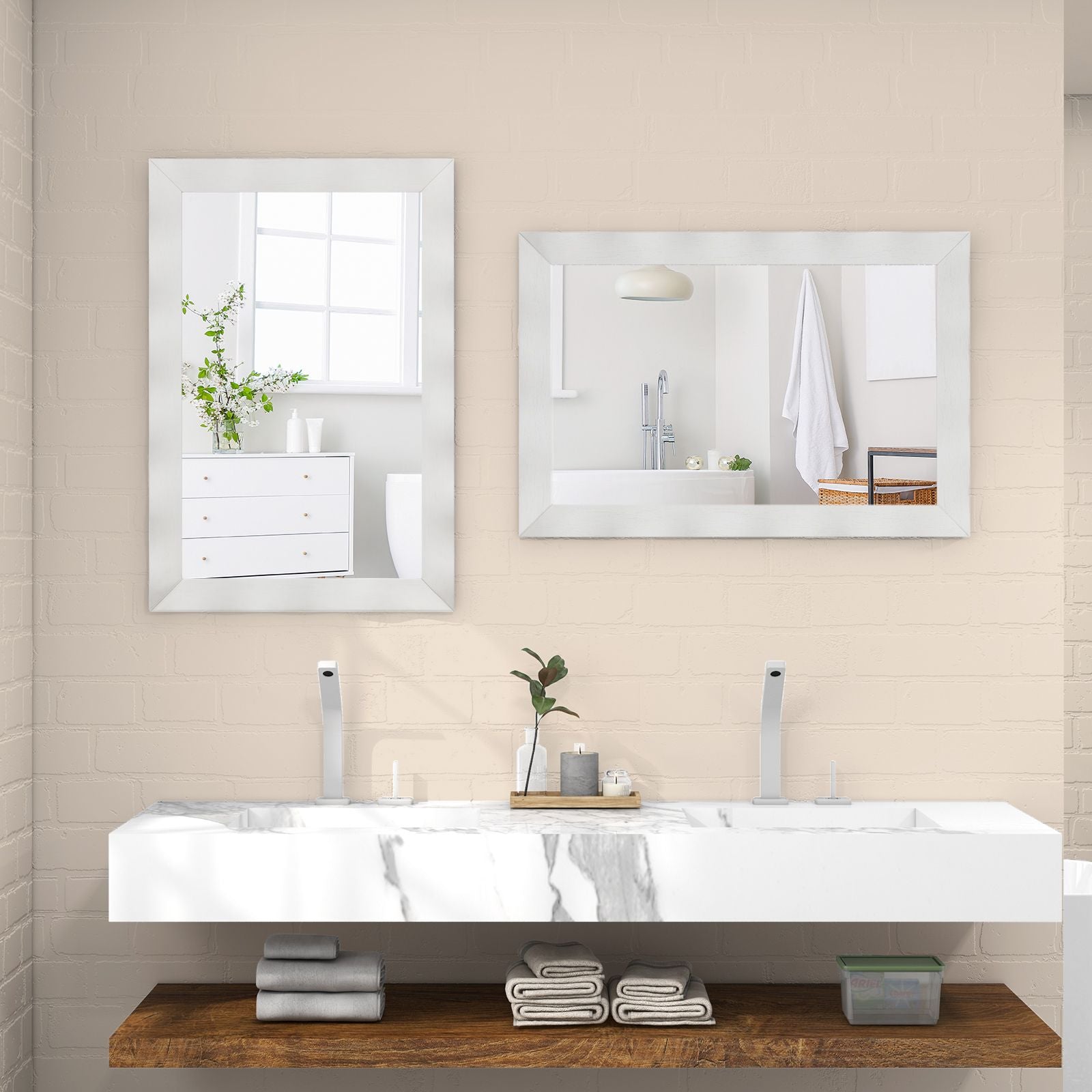 Farmhouse Wall Mirror Rubber Wood Rustic Style Wall Mirror