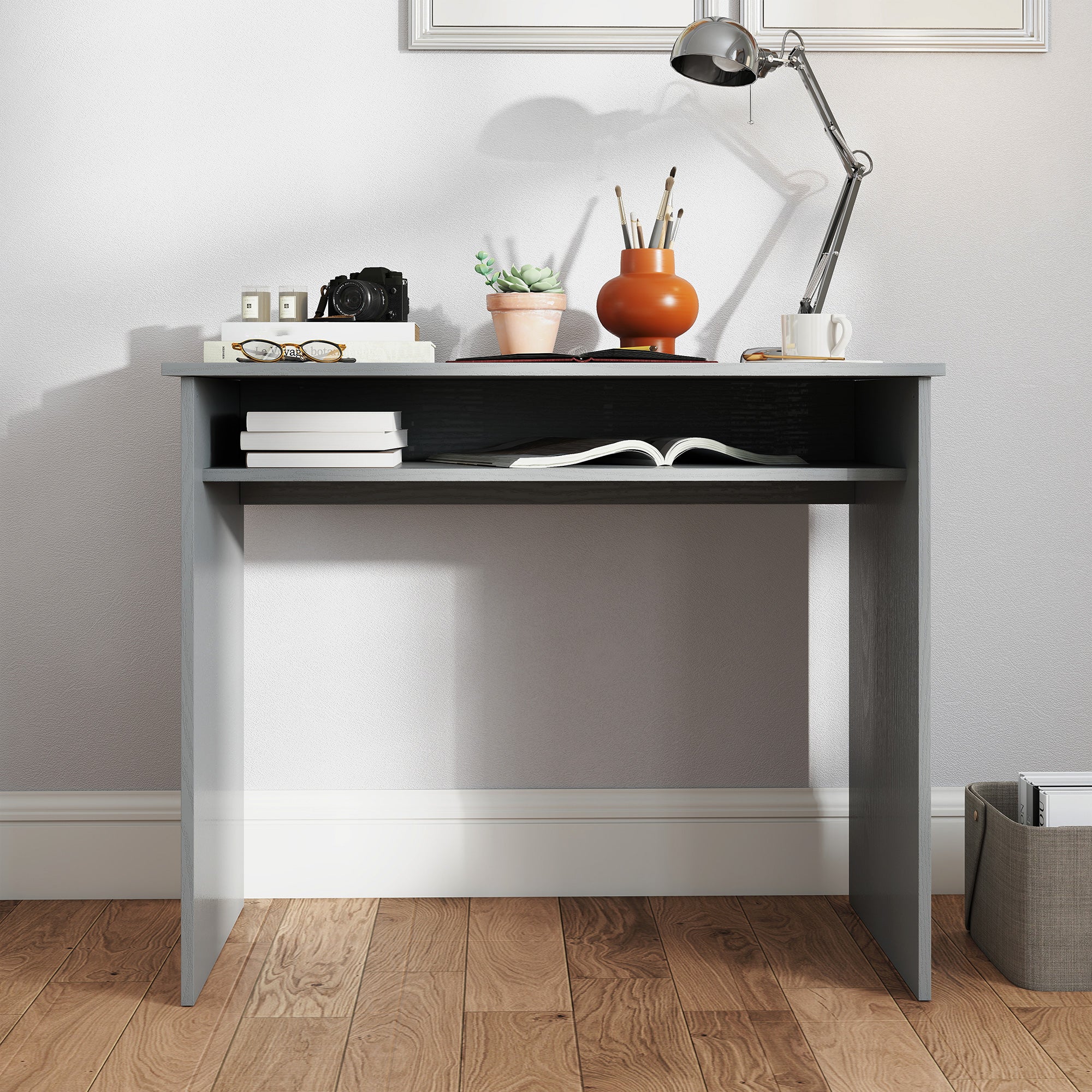 Writing Desk Laptop Table Workstation with Shelf Home Office Black Wood Grain