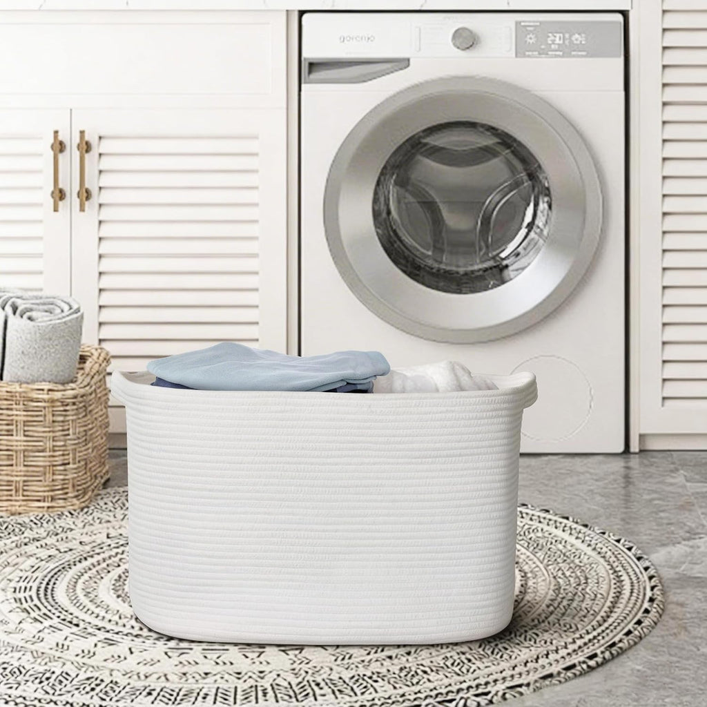 Extra Large White Storage Basket, " Rectangle, Woven Cotton Rope, Toy Bins, XXXL Organizing Baskets, Wicker Laundry