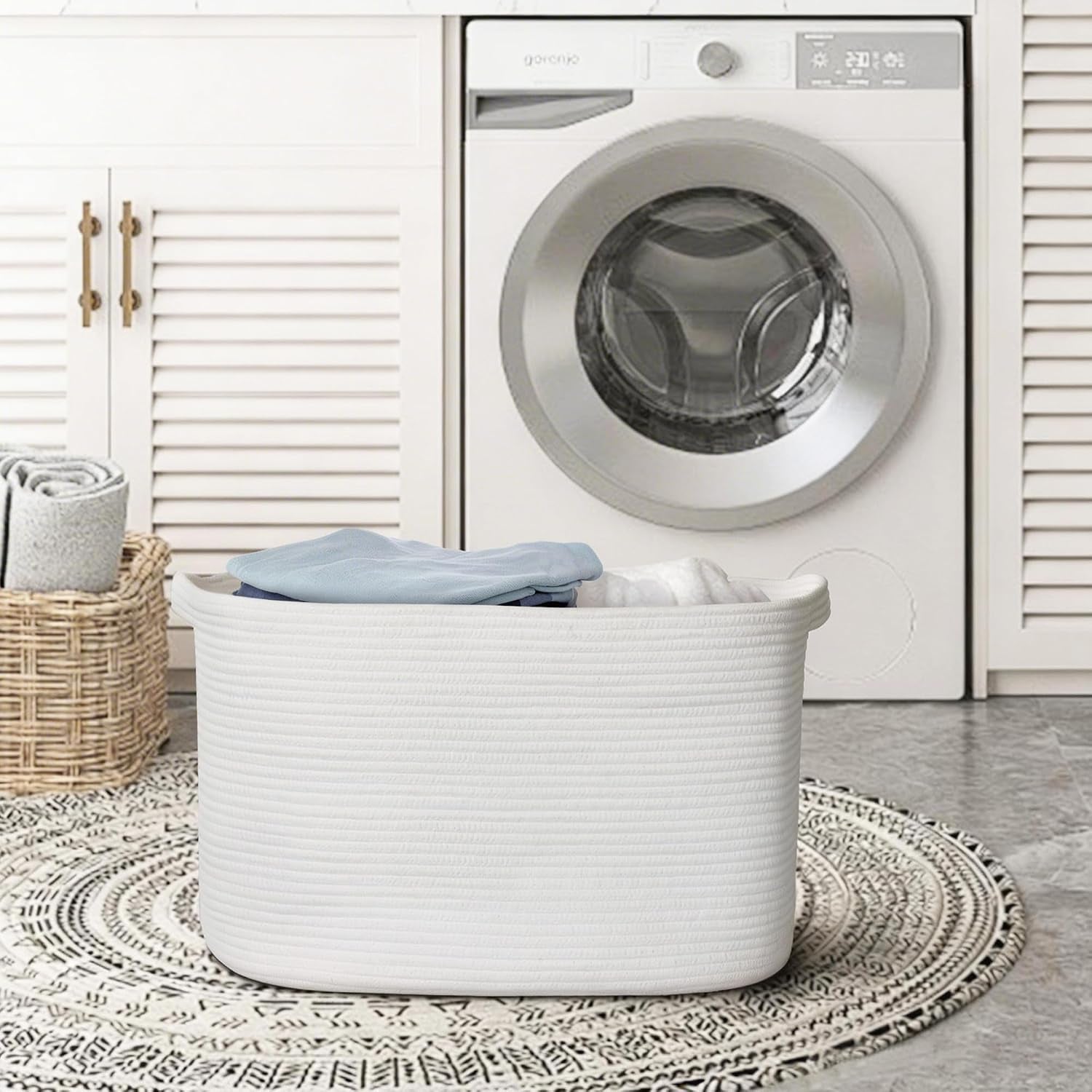 Extra Large White Storage Basket, " Rectangle, Woven Cotton Rope, Toy Bins, XXXL Organizing Baskets, Wicker Laundry