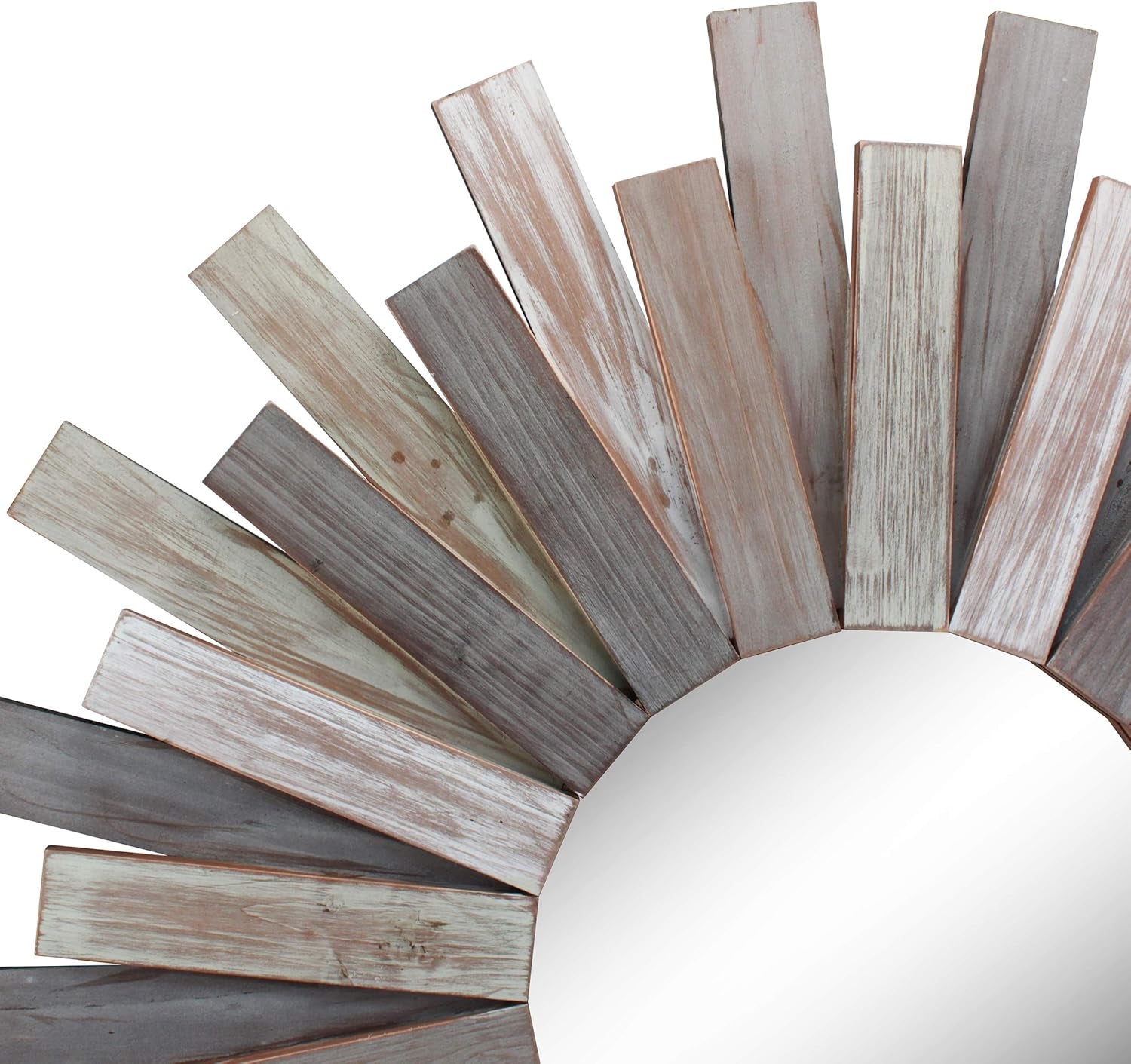 Large round 31.3" Wooden Sunburst Hanging Wall Mirror with Attached Hanging Bracket