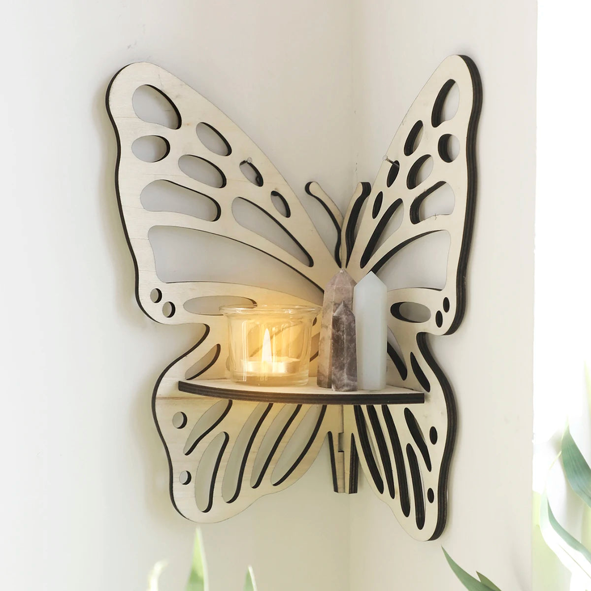 Butterfly Crystal Corner Shelf Crystal Shelf Display Wooden Wall Shelves Crystal Holder Shelves Stands Christmas Home Decor