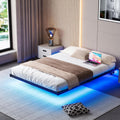 Double Bed Frame Floating Bed Frame with LED Lights,4Ft6 Metal Platform Bed Frame Double Size Bed Base with Charging Station,Reinforced Steel Slats/Under-Bed Storage/Noise Free/Black