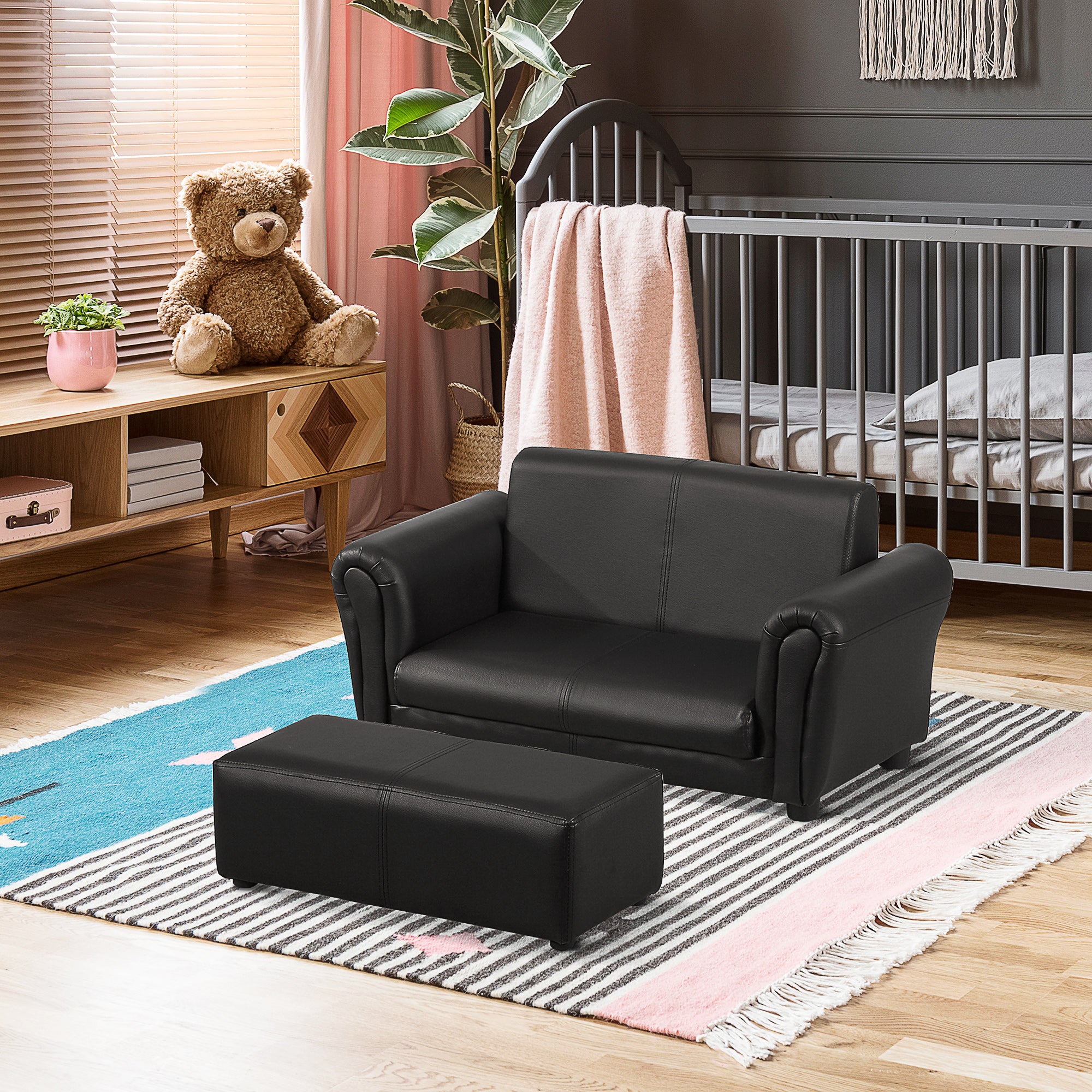 Kids Sofa Set, 2 Seater Children Armchair Furniture with Footrest