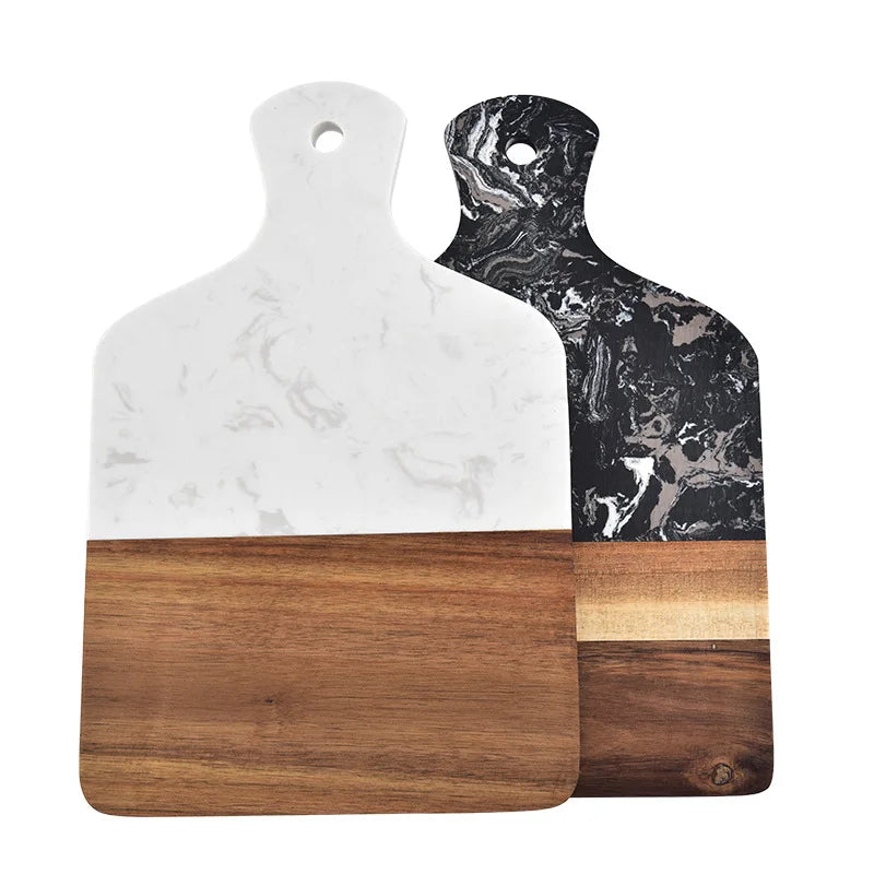 Acacia Wood Marble Kitchen Chopping Board with Handle Butcher Cutting Block Charcuterie Cheese Carving Serving Tray Baking Plate