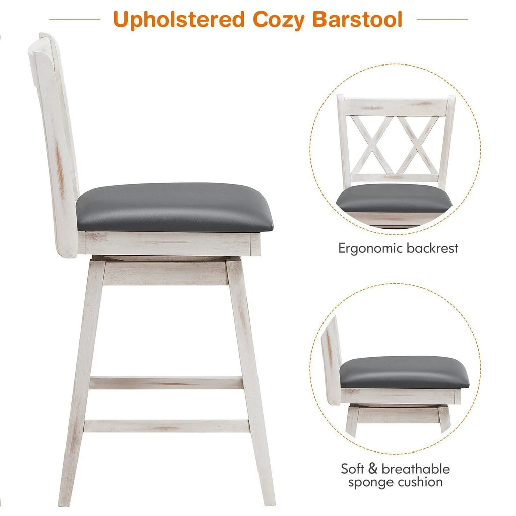 Set of 2 Counter Height Bar Stool with Ergonomic Backrest