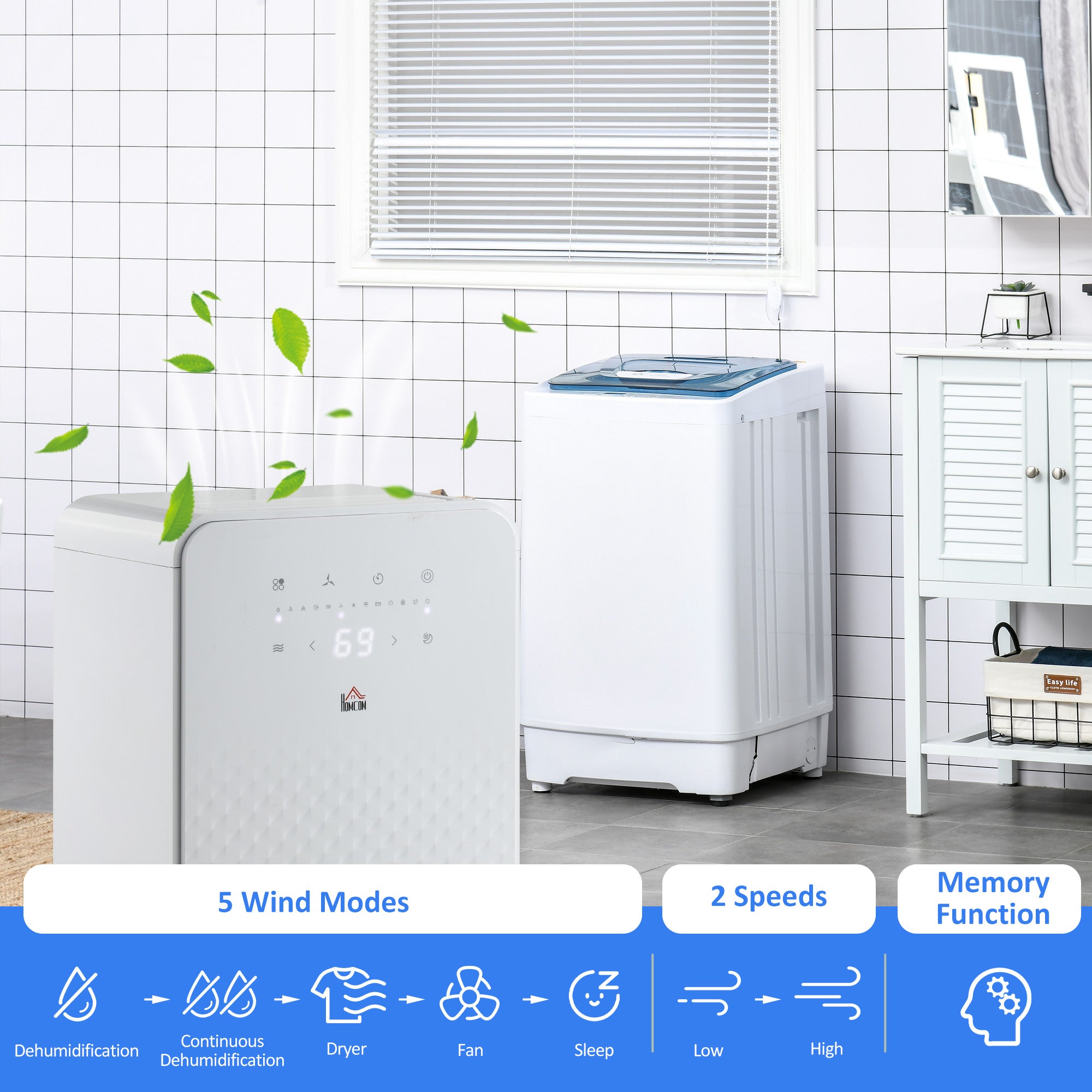 2L Dehumidifier and Air Filter, 24H Timer for Home Laundry Basement