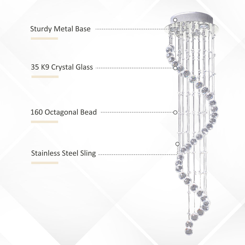 Modern Crystal Droplet Ceiling Light Spiral Cascading Chandelier Lamp Bedroom