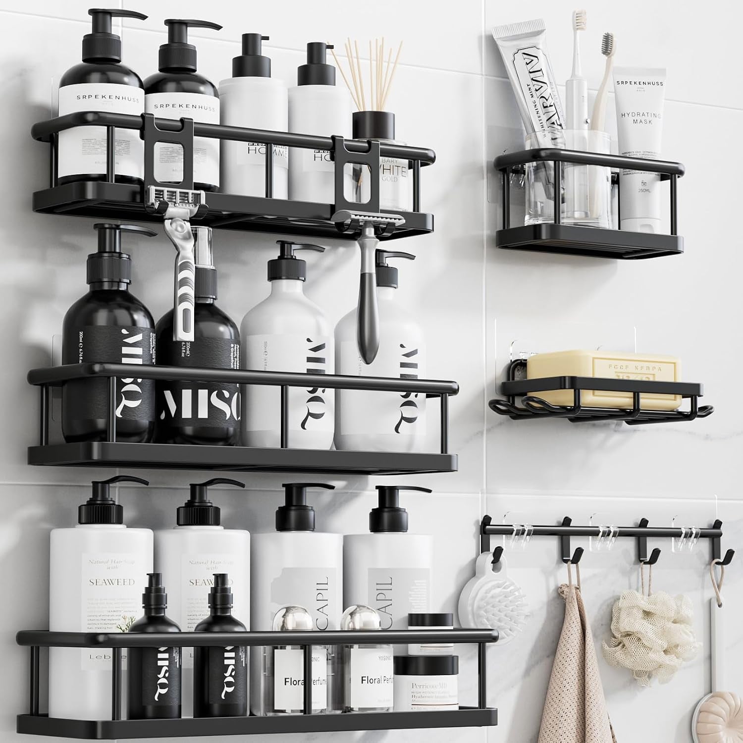Shower Caddy, 100% Rustproof Shower Shelves for inside Shower, No Drilling Bathroom Organizers and Storage, 6 Pack Large Capacity Bathroom Caddy for Kitchen & Home Decor