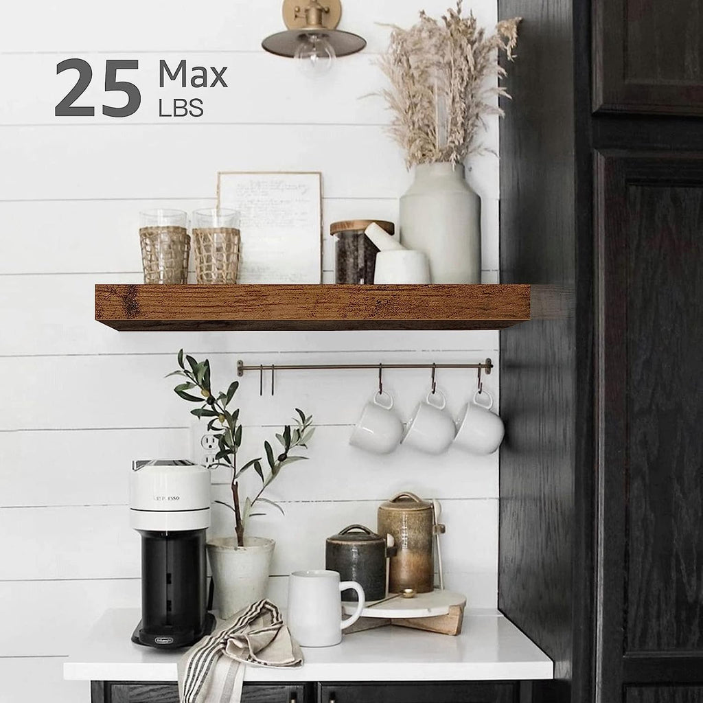 Floating Bathroom Shelves for Toilet, Home Decor, Small Bookshelf 16 Inch Set of 2, Rustic Brown (008-40BN)