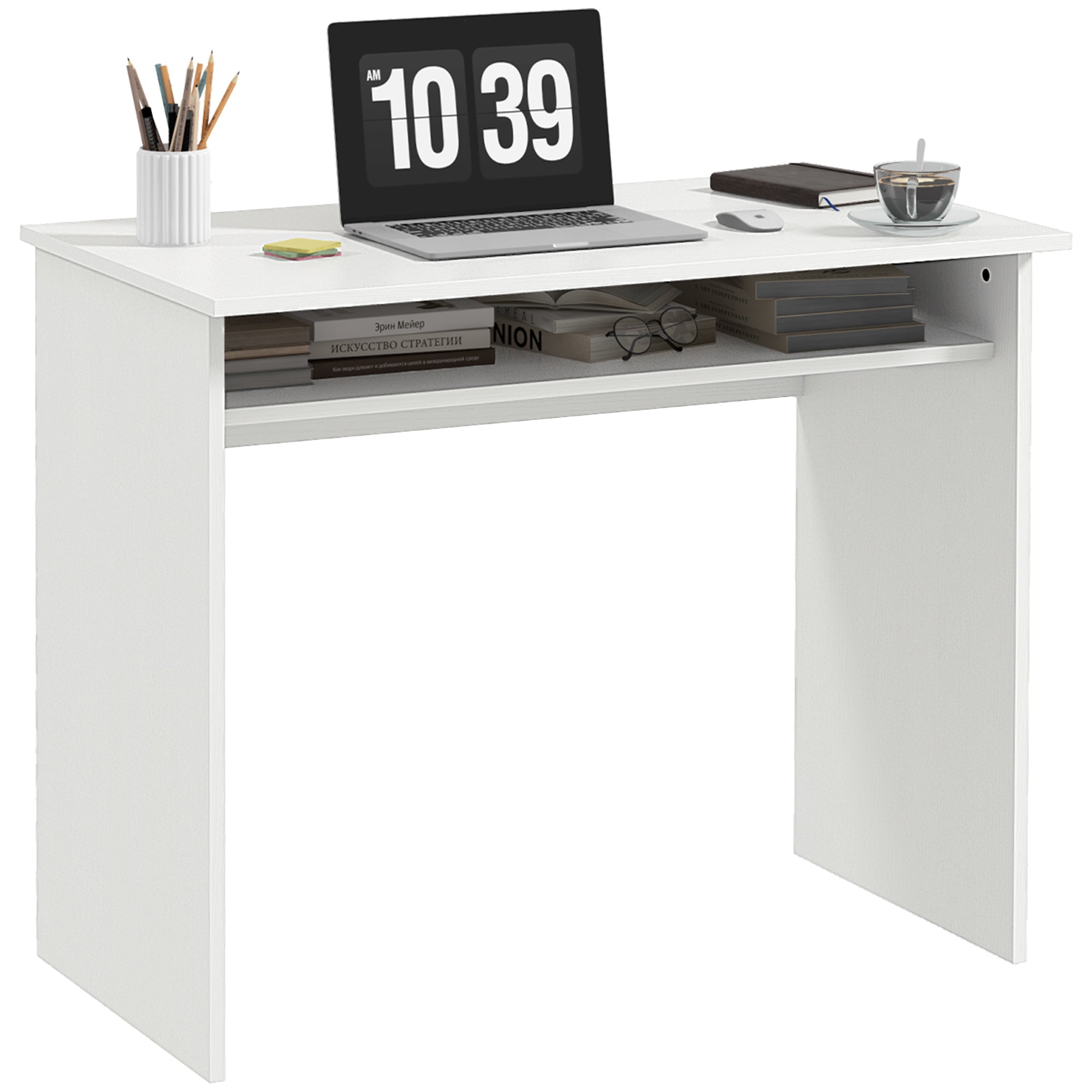 Writing Desk Laptop Table Workstation with Shelf Home Office Black Wood Grain