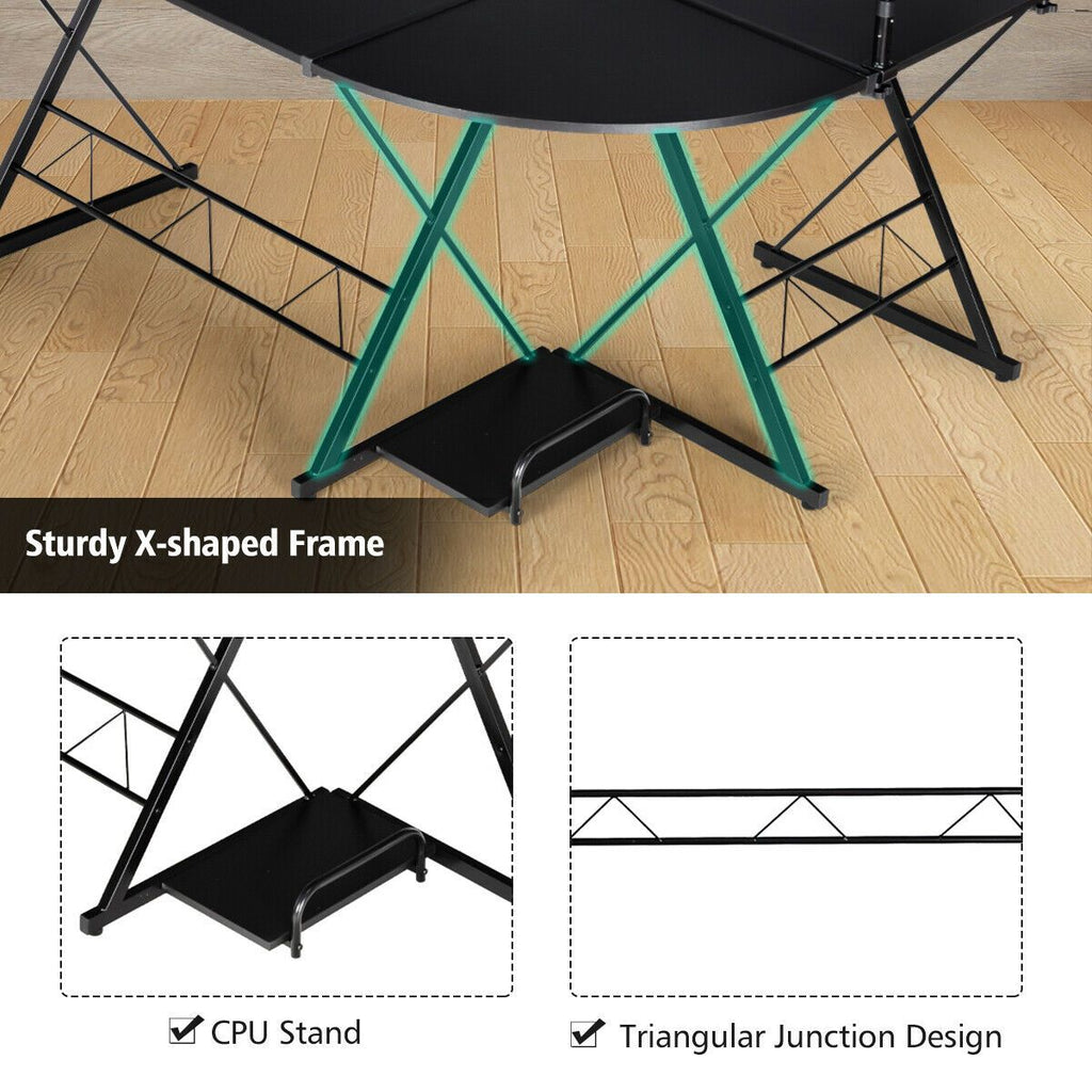 L-Shaped Corner Computer Desk with Monitor Stand and Host Tray